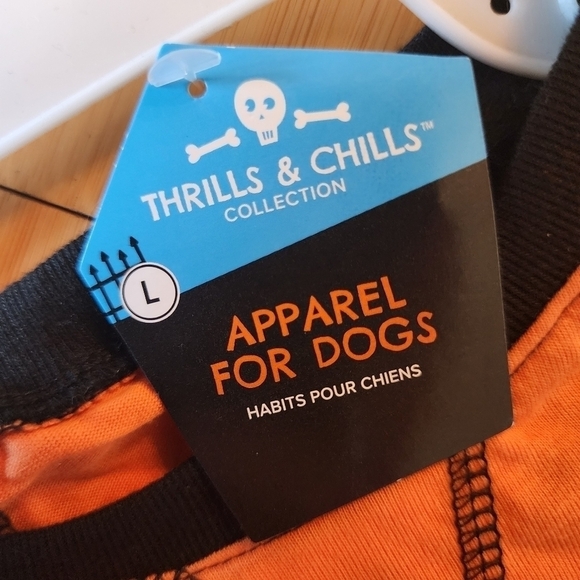 NWT Thrills & Chills Dog Halloween Tee Size Large L "Trick or Treat" Orange New - Picture 4 of 6